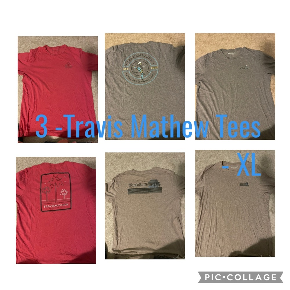 Travis Mathew Men’s Short Sleeve Tees - Red and Gray (3 Pack)